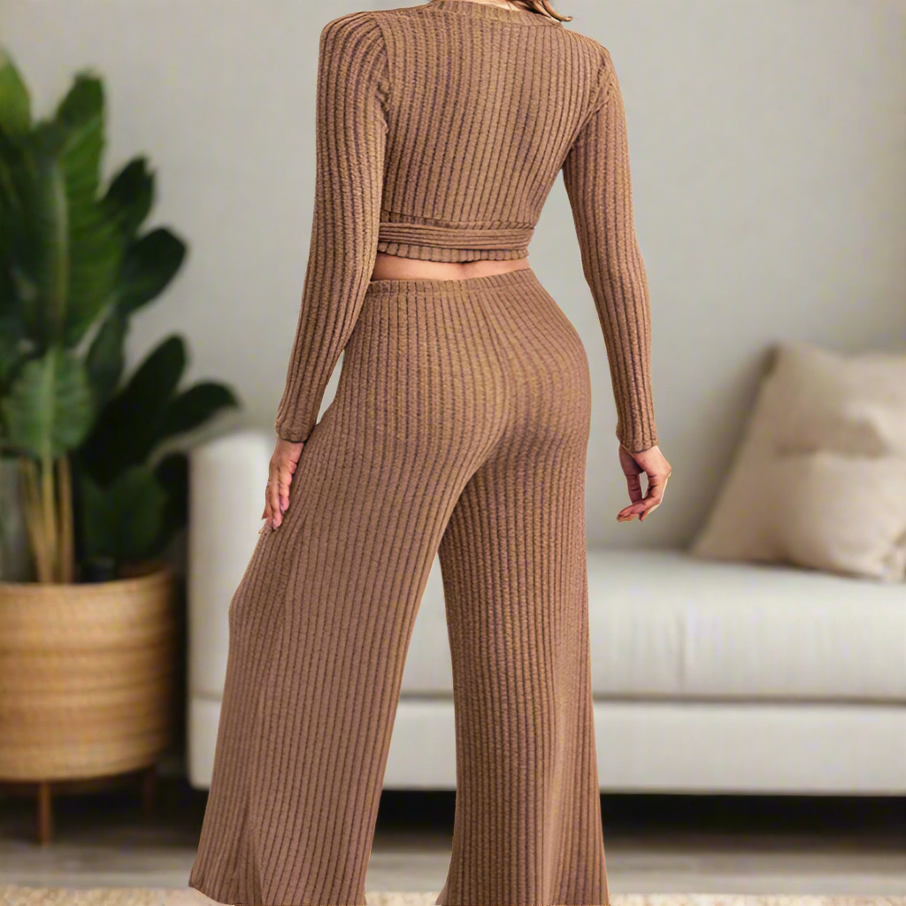 Coffee Long Sleeve Crop Top & Pant Set