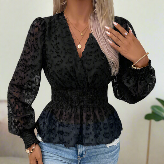 V-Neck Black Long Sleeve Top