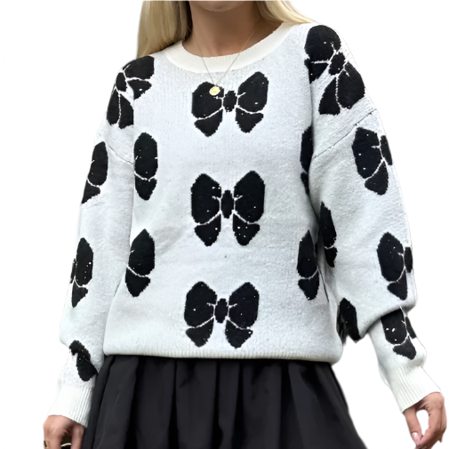 Knit Sweater with Bow Pattern