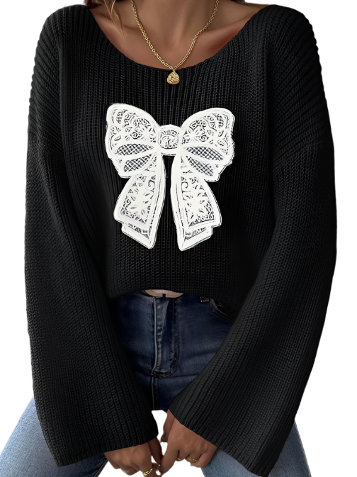 Pullover Sweater with Bow Print