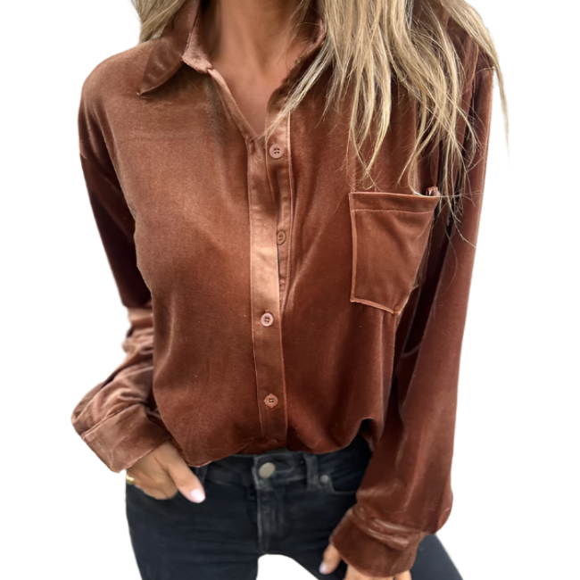 Velvet Long Sleeve Button Up Shirt