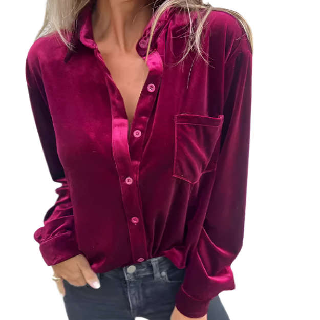 Velvet Long Sleeve Button Up Shirt