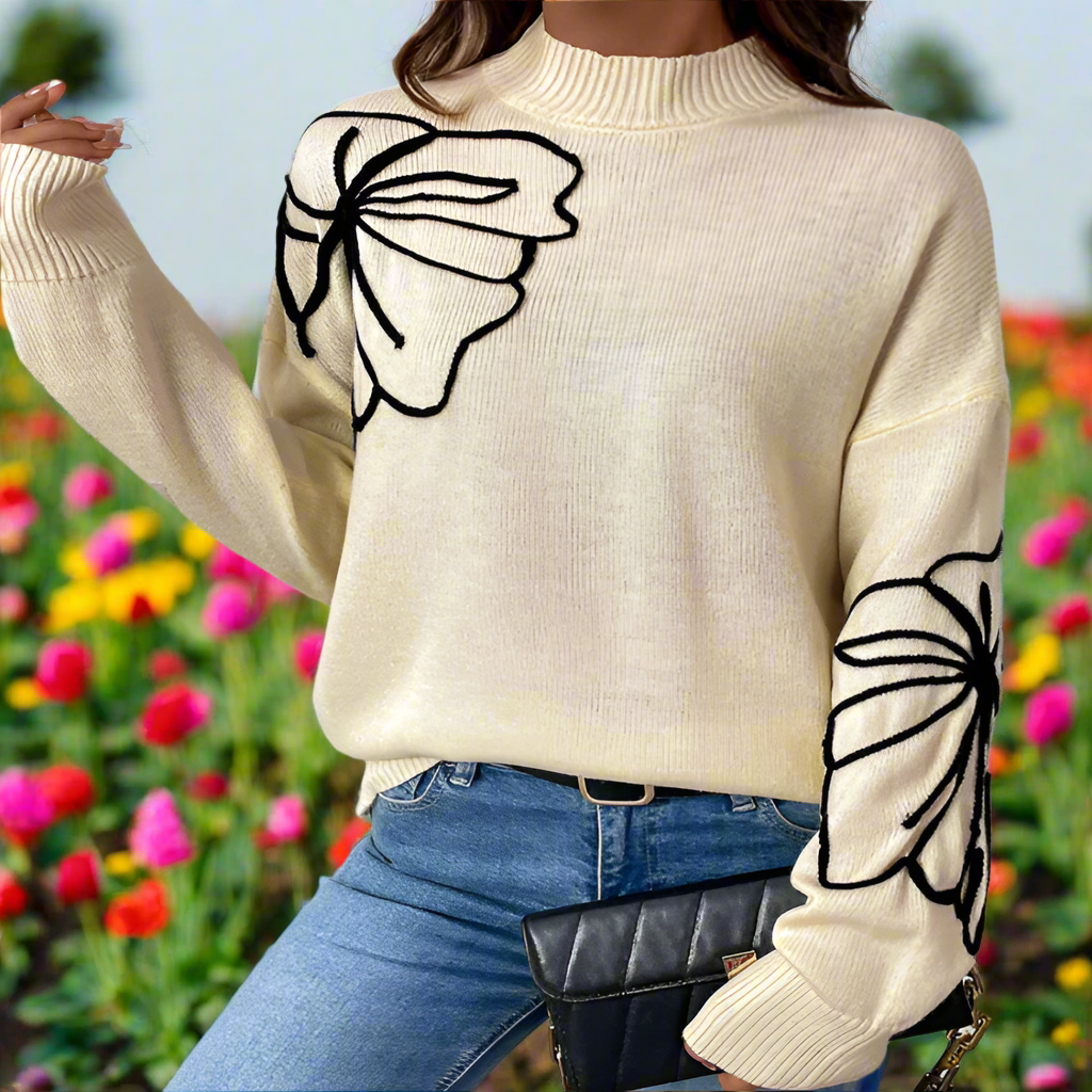 Round Neck Floral Sweater