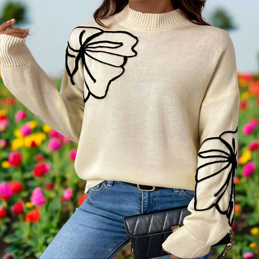 Round Neck Floral Sweater