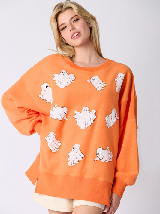 Halloween Ghost Sequin Sweatshirt