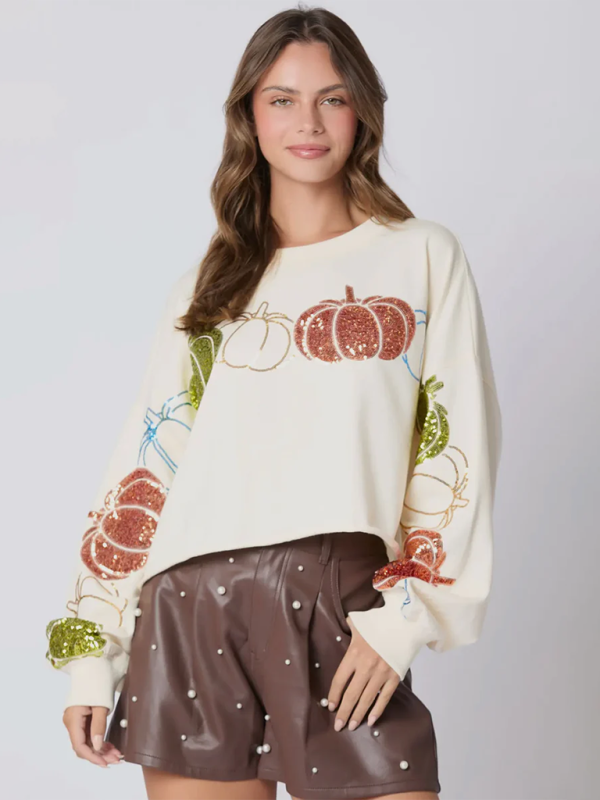 Pumpkin Sequin Long Sleeve Top