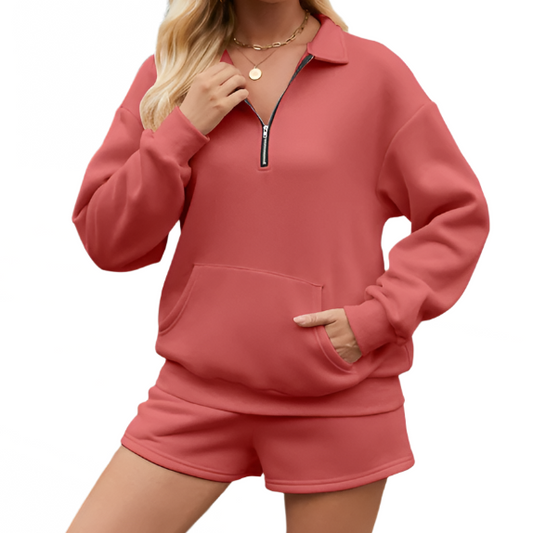 Half Zip Sweatshirt & Shorts Lounge Set