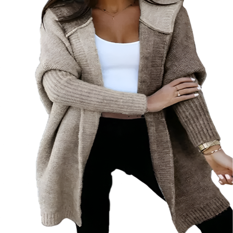 Two Toned Hooded Knit Cardigan