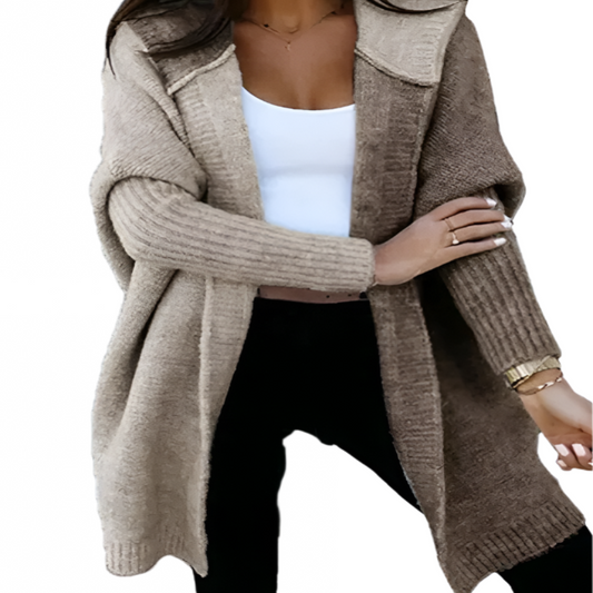 Two Toned Hooded Knit Cardigan