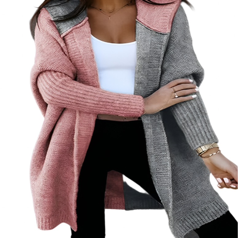 Two Toned Hooded Knit Cardigan