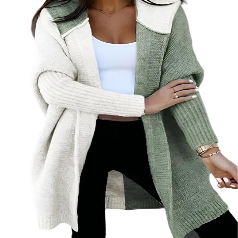 Two Toned Hooded Knit Cardigan