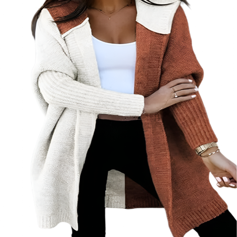 Two Toned Hooded Knit Cardigan