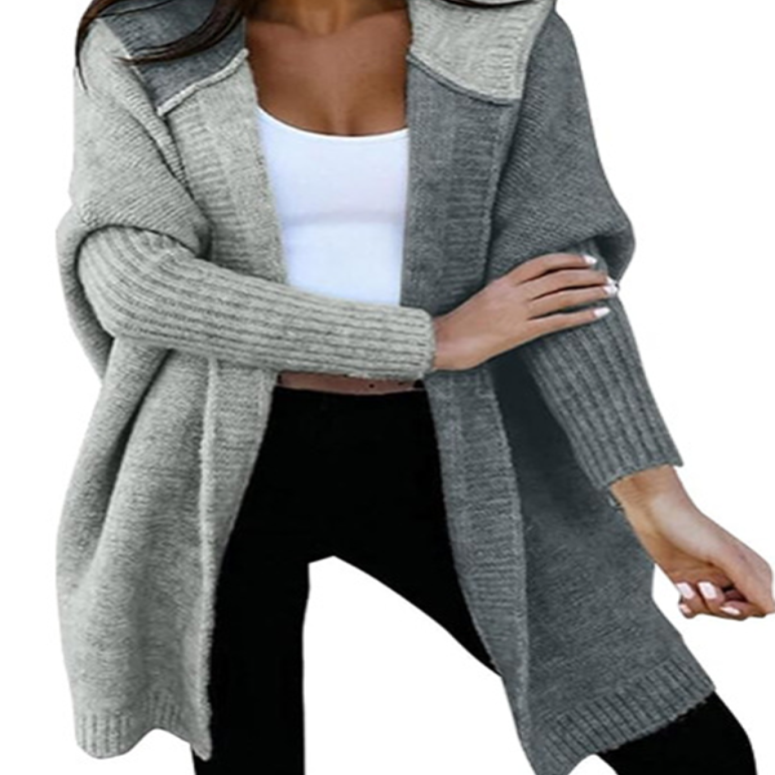 Two Toned Hooded Knit Cardigan