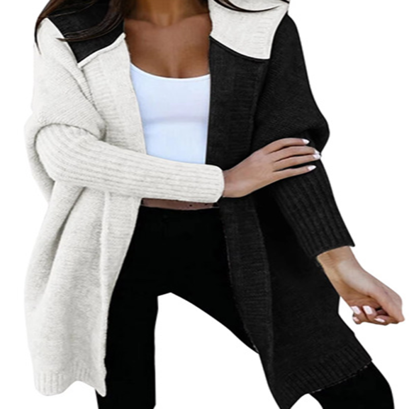 Two Toned Hooded Knit Cardigan