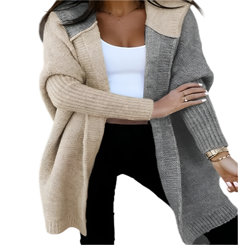 Two Toned Hooded Knit Cardigan