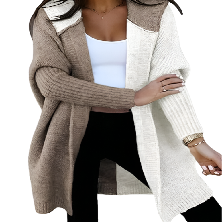 Two Toned Hooded Knit Cardigan