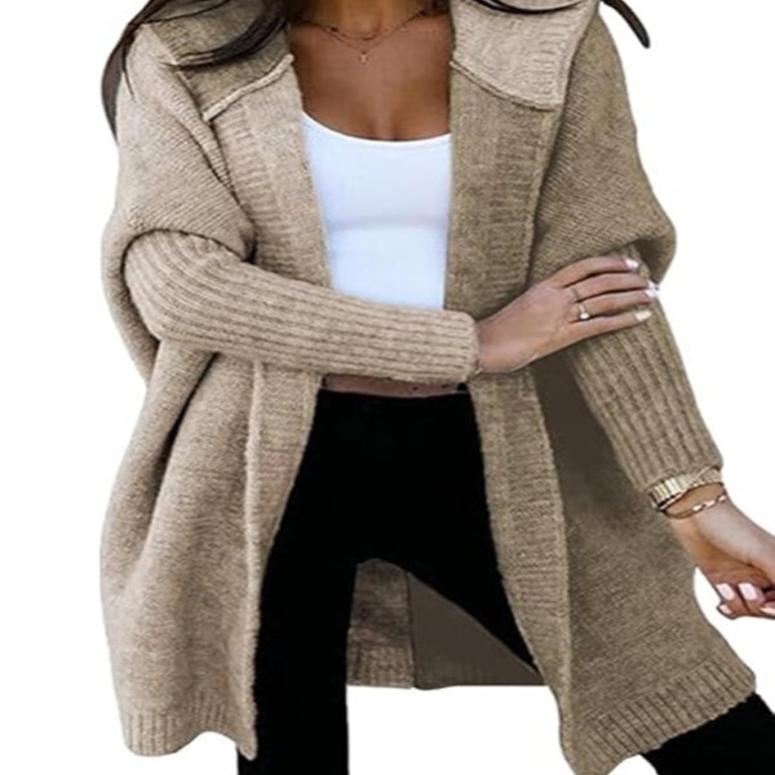 Two Toned Hooded Knit Cardigan