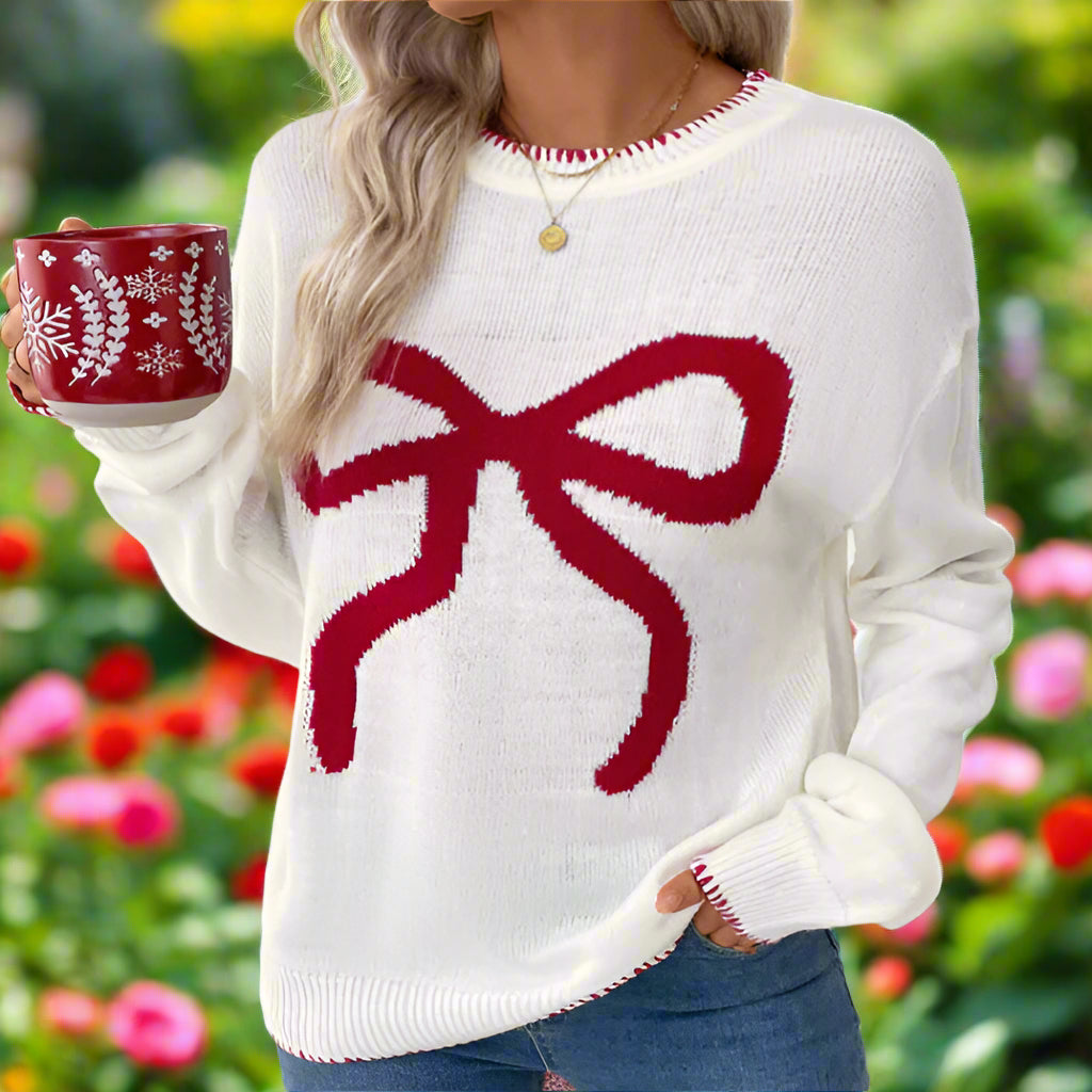 Bow Long Sleeve Knit Sweater