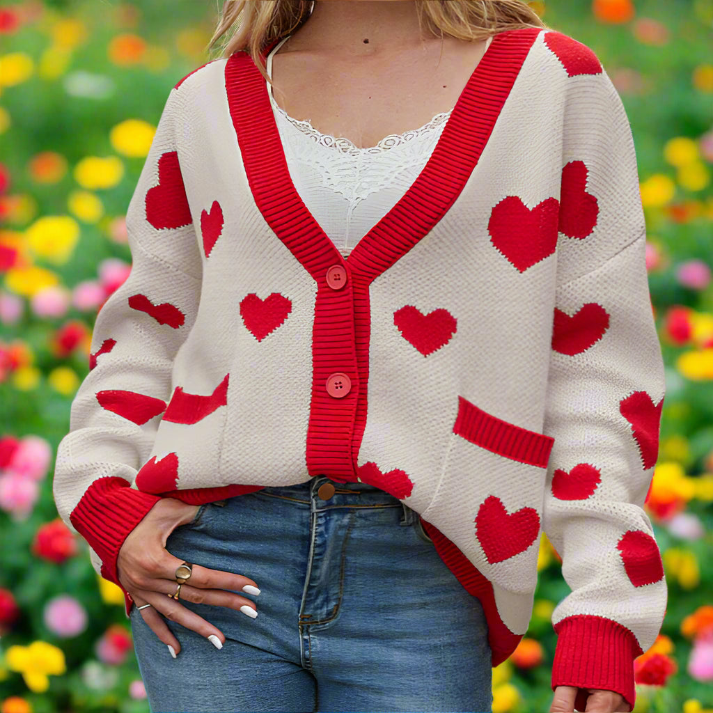 Heart Button Up Knit Cardigan