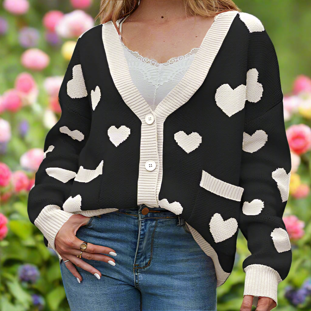 Heart Button Up Knit Cardigan