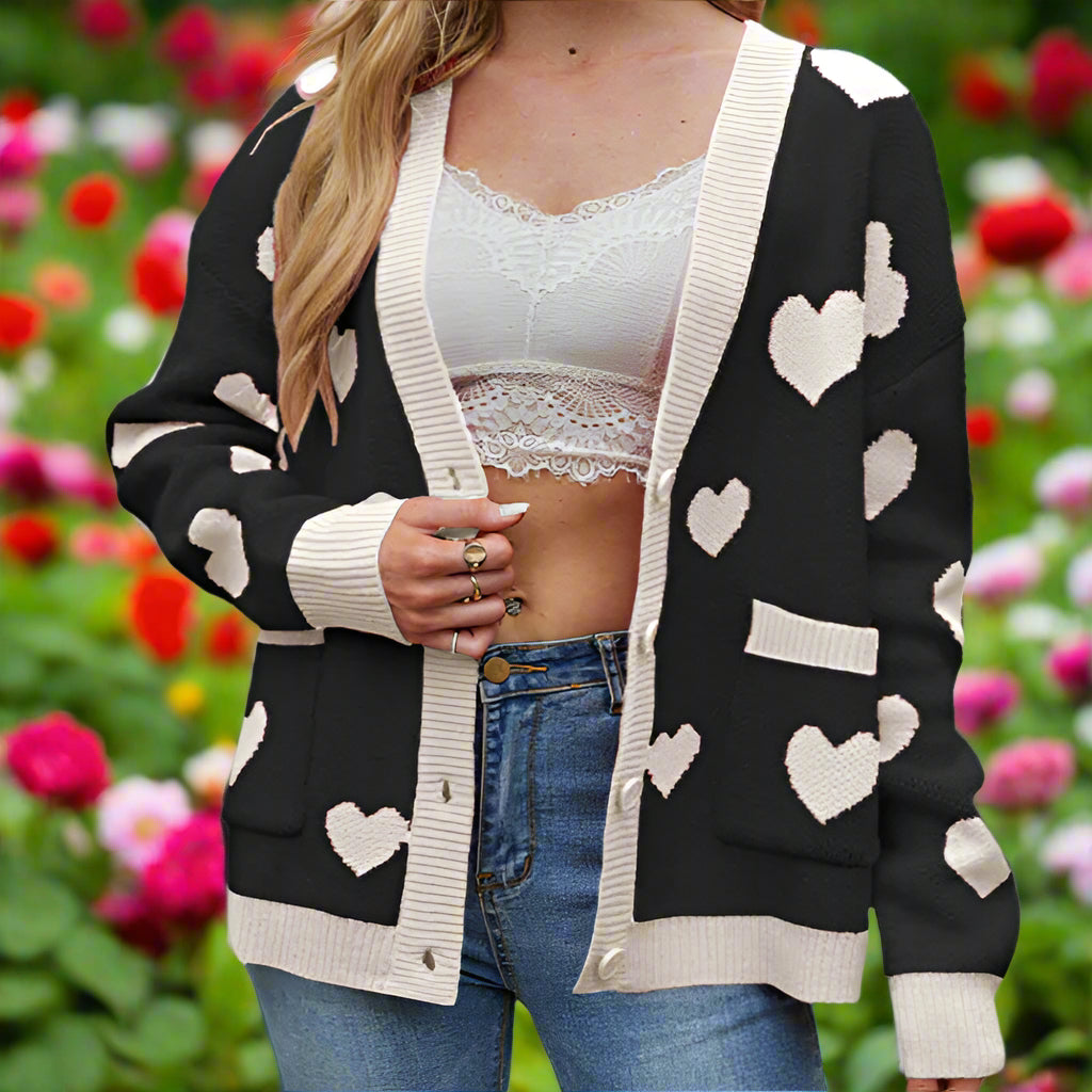 Heart Button Up Knit Cardigan