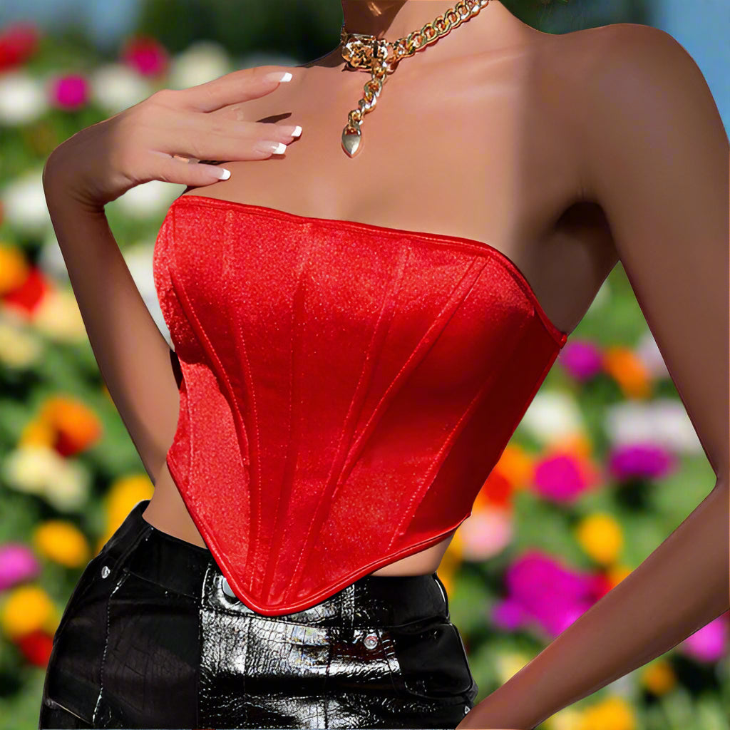 Glossy Fishbone Corset Top