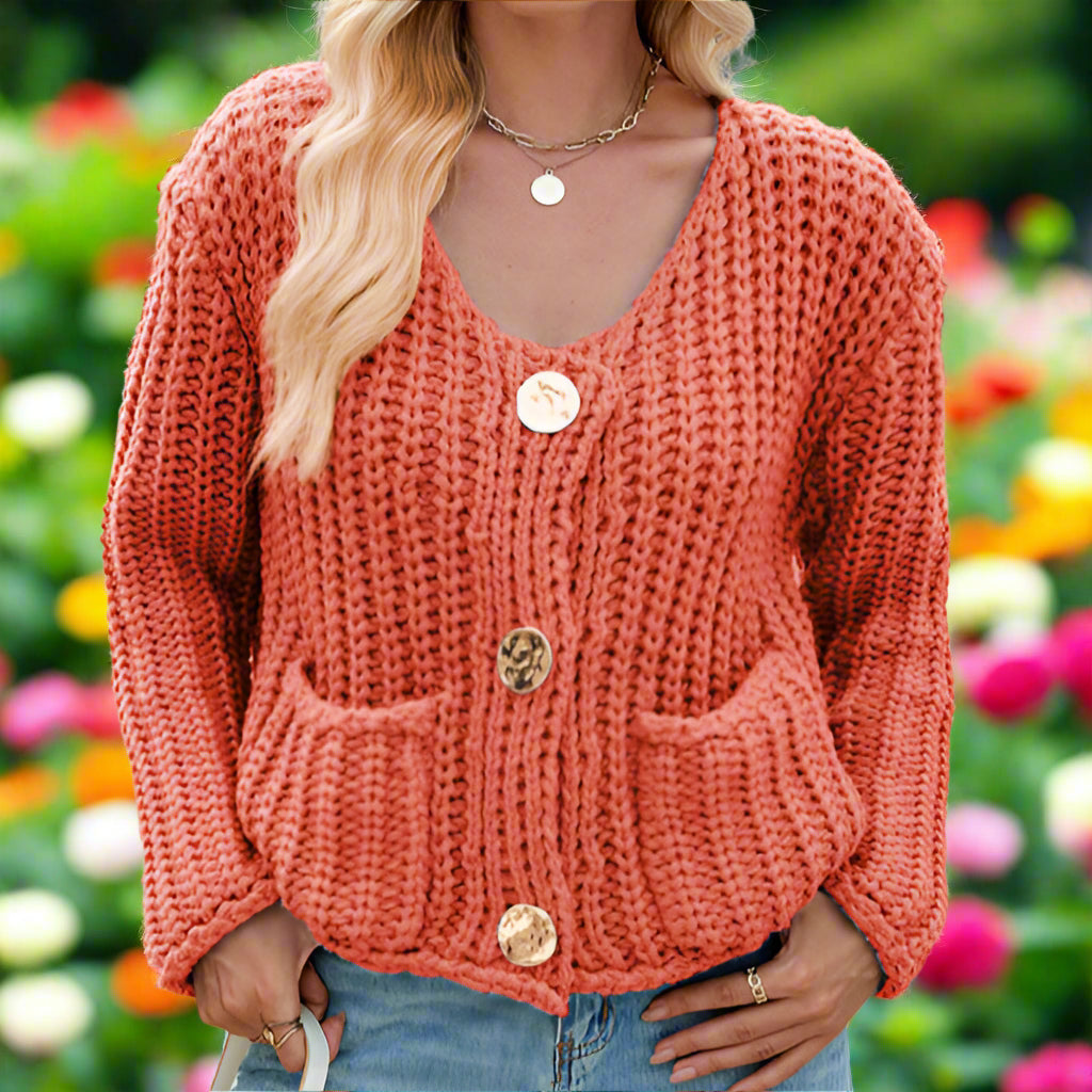 Thick Knit Button Up Cardigan