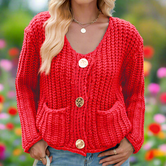 Thick Knit Button Up Cardigan