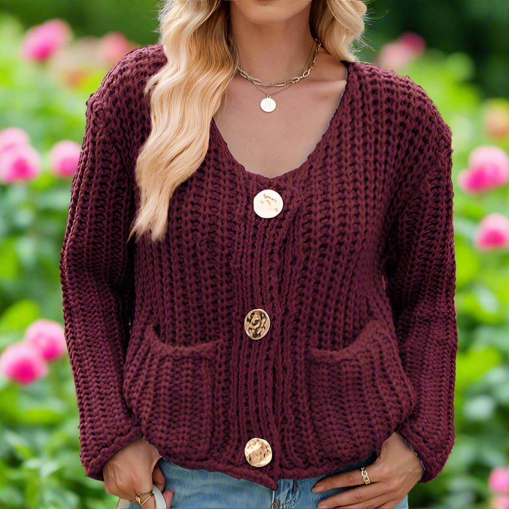 Thick Knit Button Up Cardigan