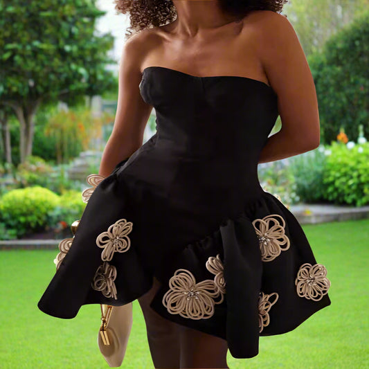 Black Floral Bandage Dress