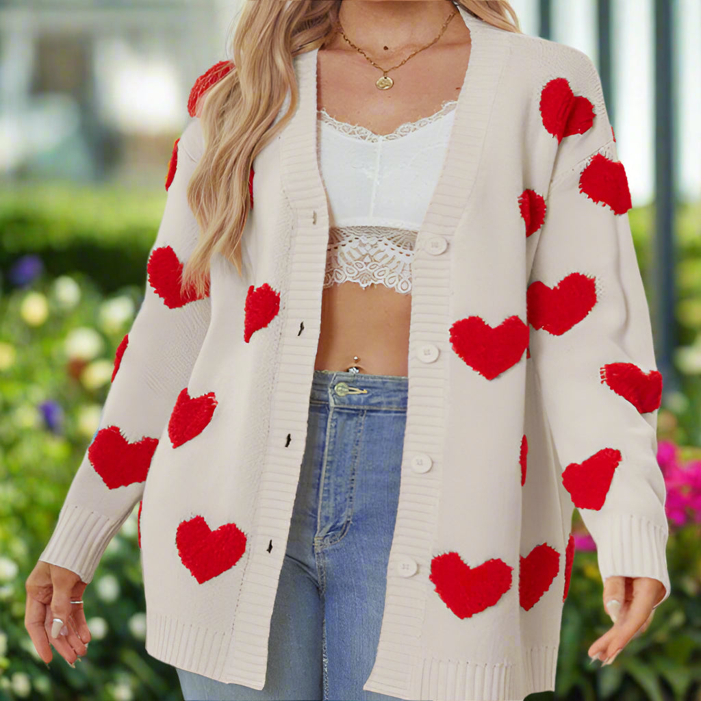 Heart Knitted Button Cardigan