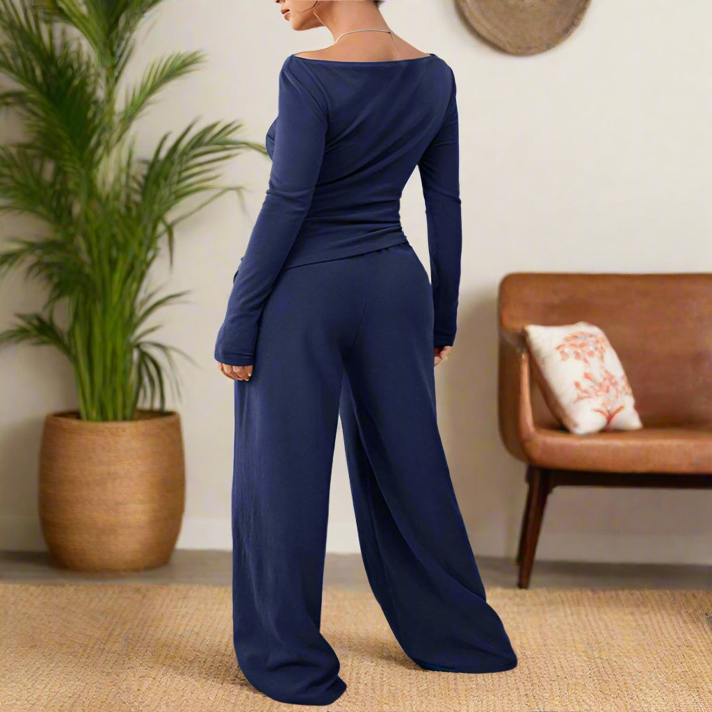 Off The Shoulder Long Sleeve Top & Pant Set