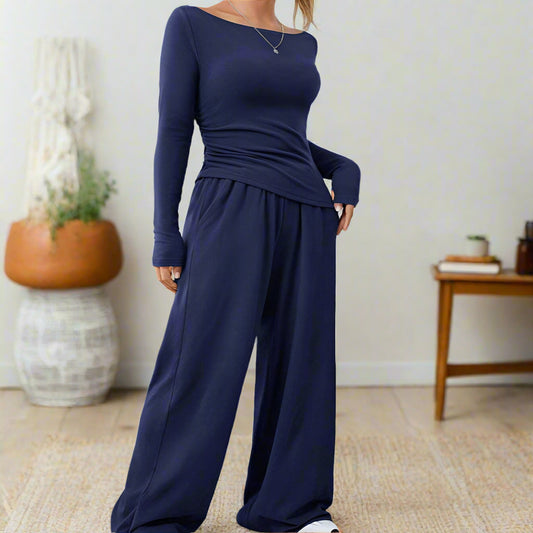 Off The Shoulder Long Sleeve Top & Pant Set