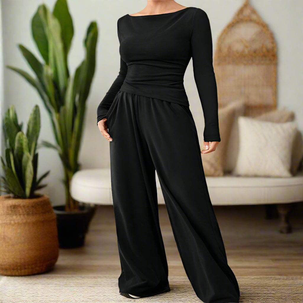 Off The Shoulder Long Sleeve Top & Pant Set