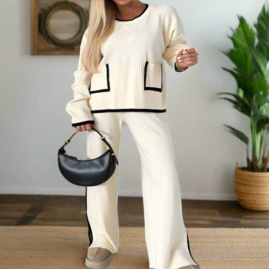 Long Sleeve Pocket Top & Pant Knit Set