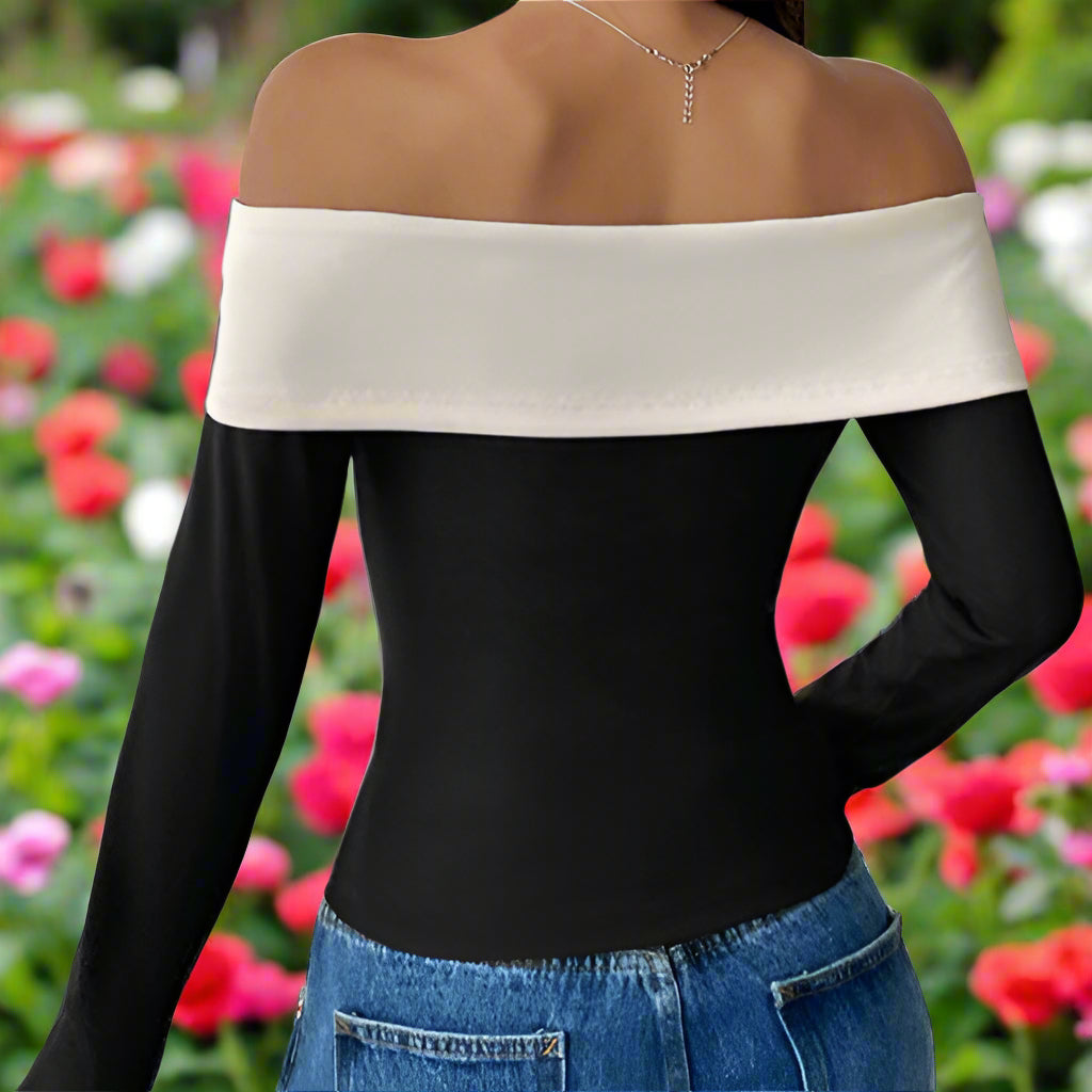 Off The Shoulder Black & White Long Sleeve Top