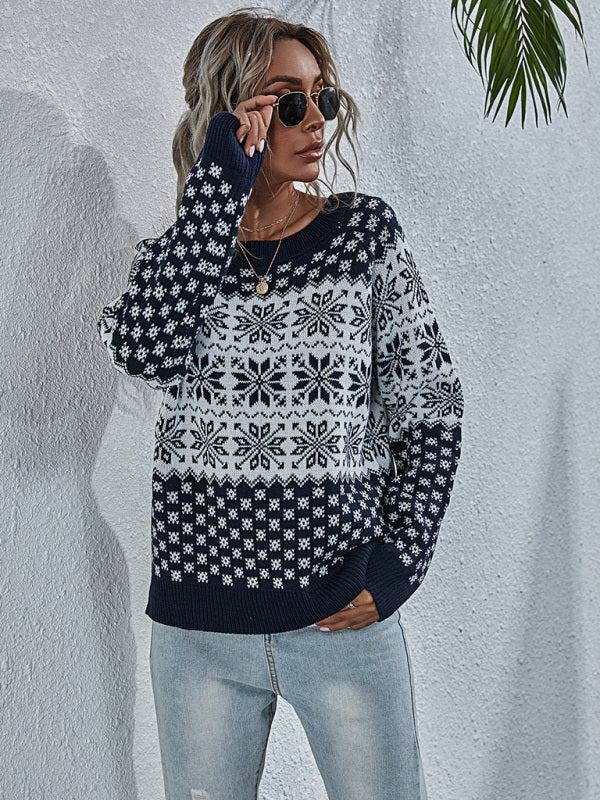 Snowflake Knit Crew Neck Christmas Sweater