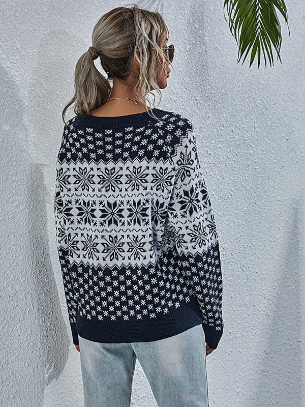 Snowflake Knit Crew Neck Christmas Sweater