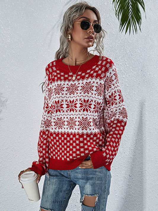 Snowflake Knit Crew Neck Christmas Sweater