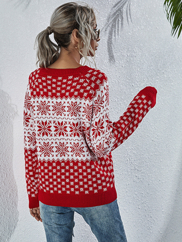 Snowflake Knit Crew Neck Christmas Sweater