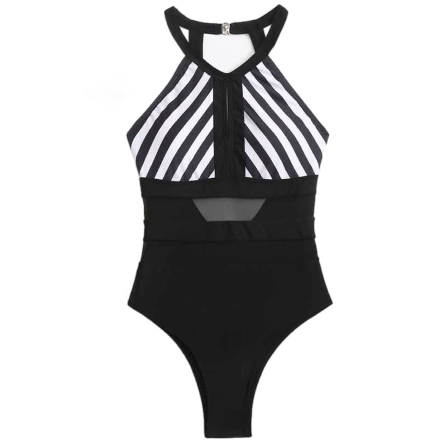 Striped Backless One-Piece Swimsuit