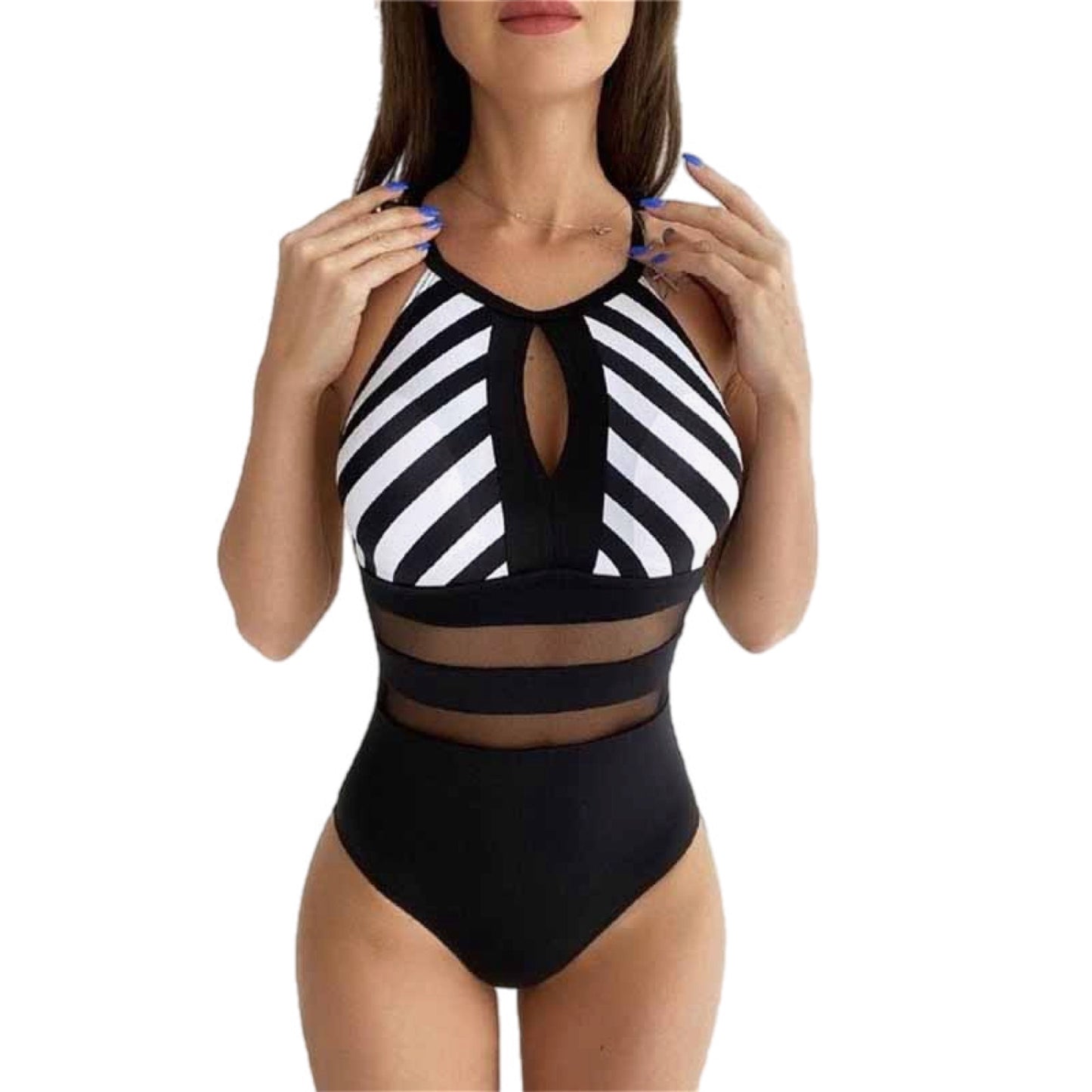 Striped Backless One-Piece Swimsuit