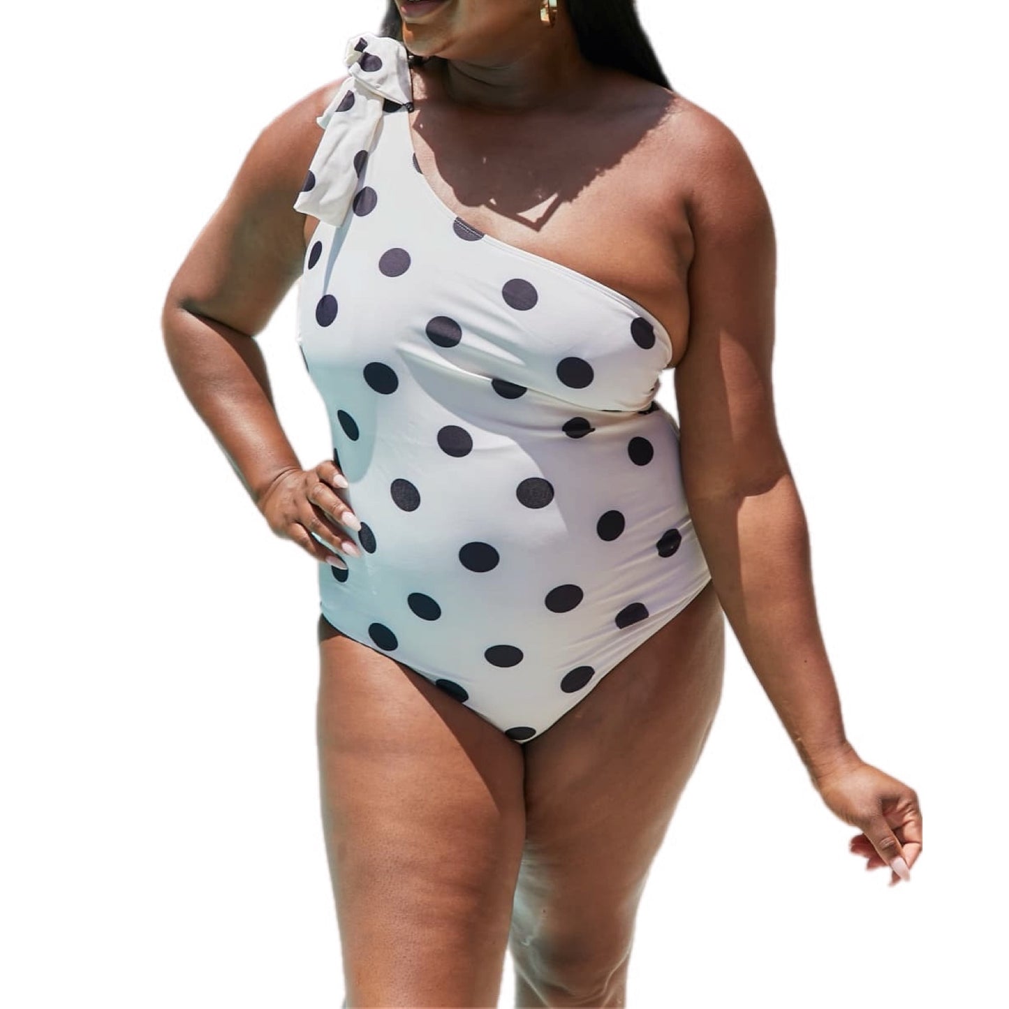 Polka Dot One-Shoulder Swimsuit