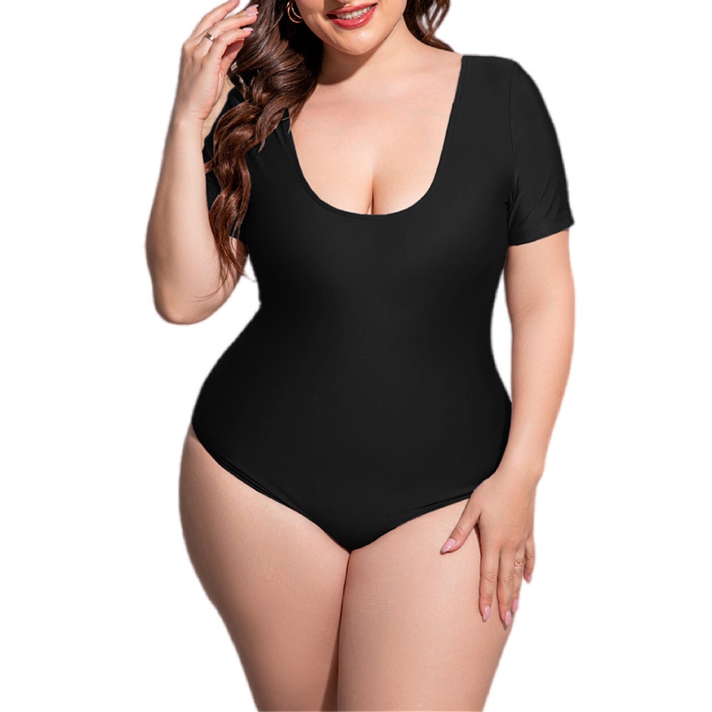 Plus Size Scoop Neck Short Sleeve One-Piece