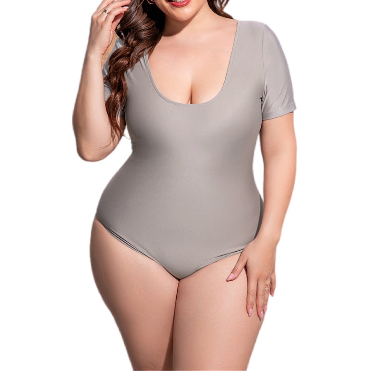 Plus Size Scoop Neck Short Sleeve One-Piece