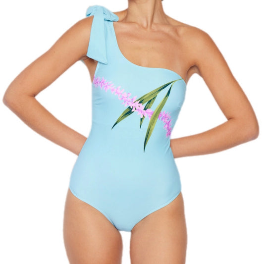 One Shoulder Swimsuit in Pastel Blue