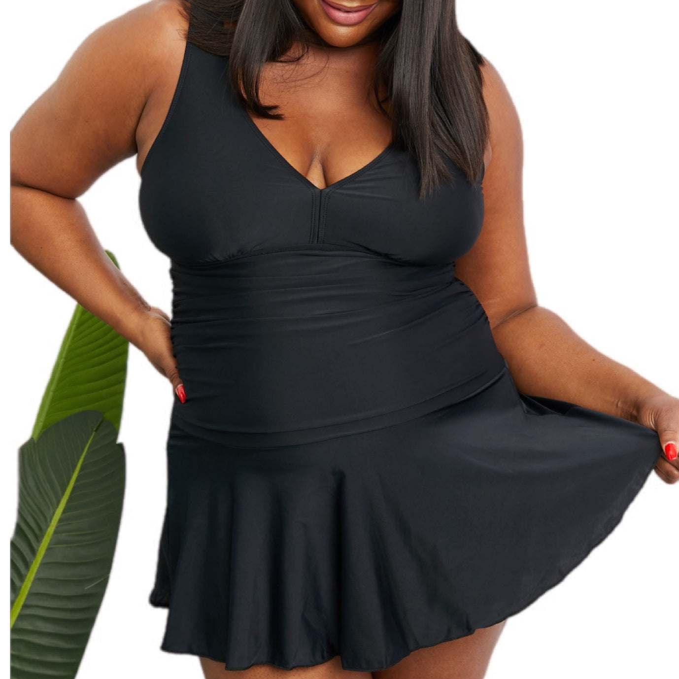 Essential V-Neck Black Swim Dress