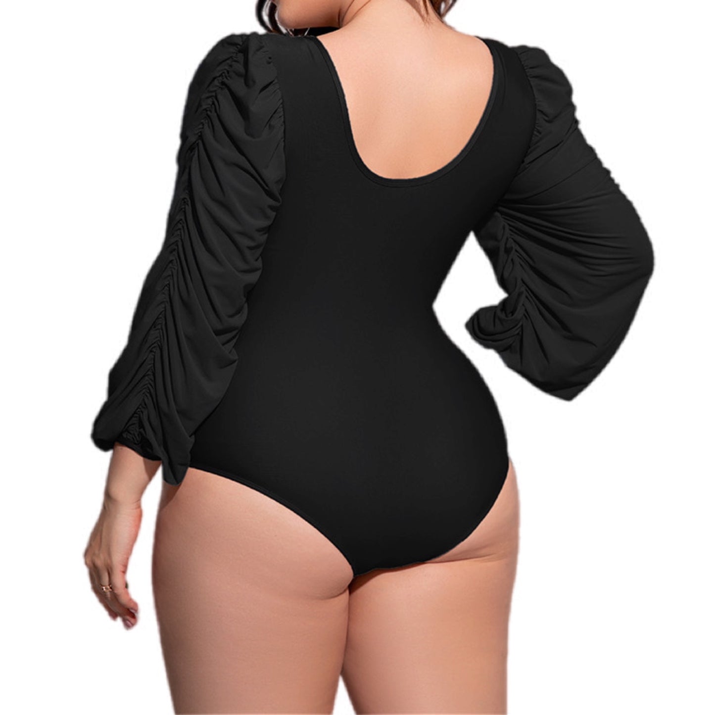 Plus Size Tied Deep V Balloon Sleeve One-Piece