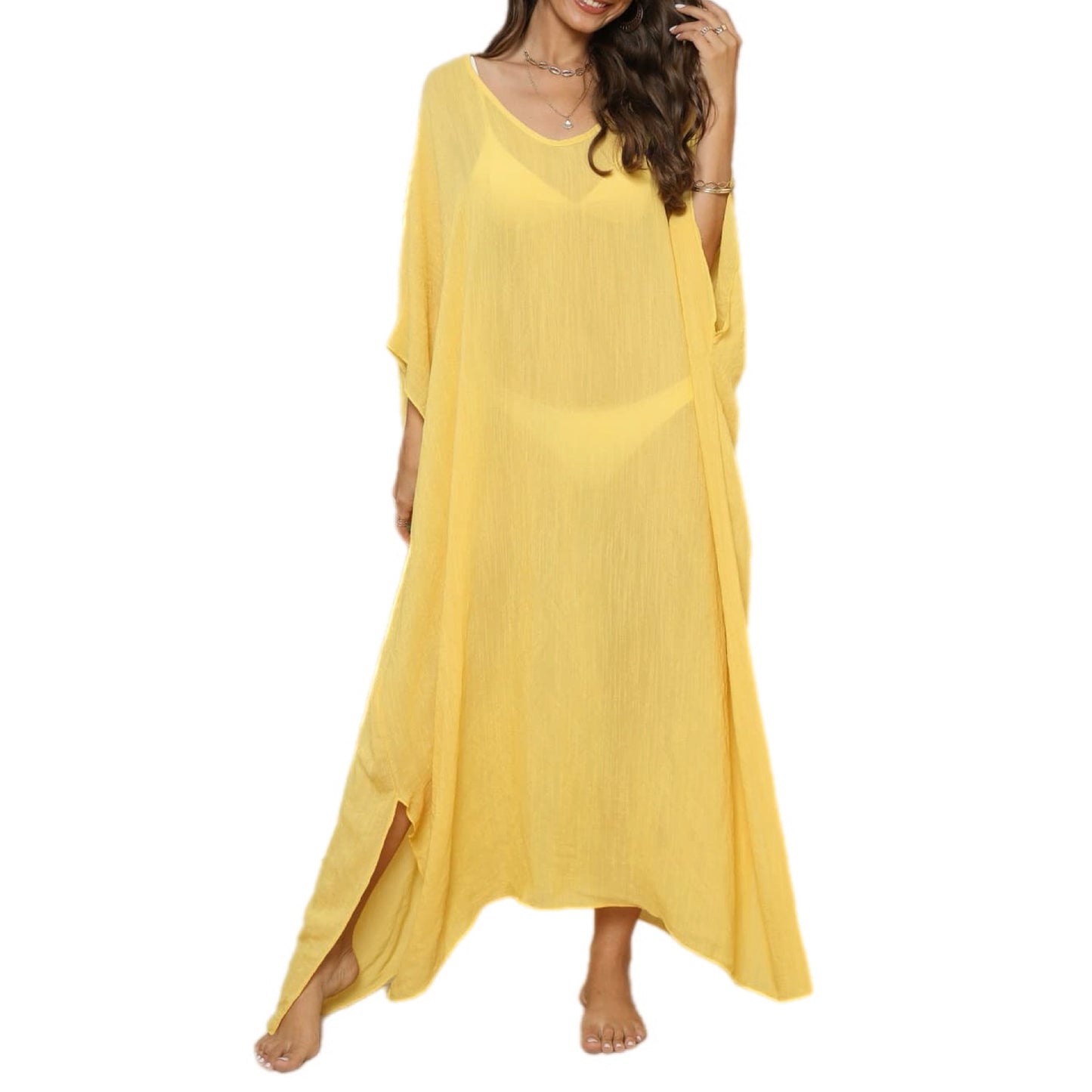 V-Neck Three-Quarter Sleeve Maxi Cover-Up