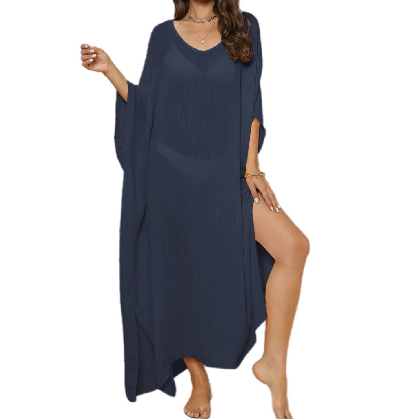 V-Neck Three-Quarter Sleeve Maxi Cover-Up